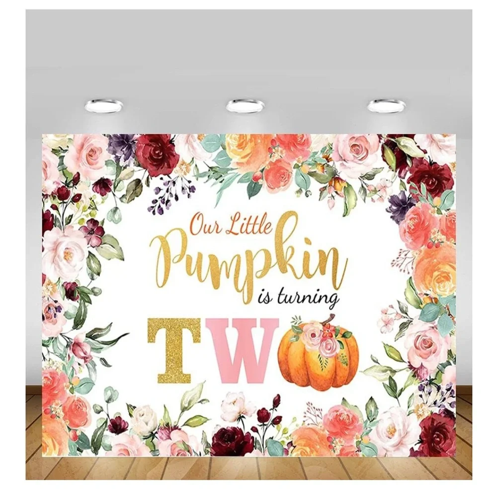 Our Little Pumpkin is turning 2 backdrop, 7 x 5,Happy Birthday Girl Two Birthday